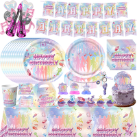 Pink and Purple Theme Birthday Party Paper Tableware Cup Plates Tablecloth K-pop Baby Shower Party Supplies for Birthday Balloon