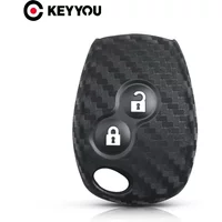 KEYYOU Key Rings Carbon Silicone Car Key Case 2 Buttons For Renault Duster Clio DACIA 3 Twingo Logan Sandero Modus For Nissan
