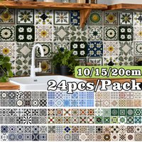24pcs Self-adhesive Tile Stickers,Removable Wall Stickers,Wallpaper For Kitchen Bathroom Living Room Home Decoration 10/15/20cm
