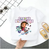 2026 Gabby children's cotton short-sleeved boys' sports shirt, girls' casual top, Disney princess cartoon print summer T-shirt