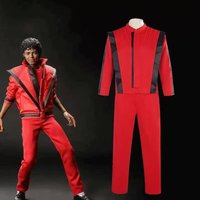 Michael Jackson Coat Pant Set Michael Scary Night Premium Overcoat Red Leather Jacket Vintage Thriller Party Cosplay Costume