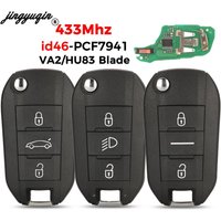 jingyuqin 433Mhz Remote Car Key For Peugeot 208 301 308 508 2008 5008 Hella Fit Citroen C3 C4 C4L ID46-7941 Chip HU83 VA2 Blade