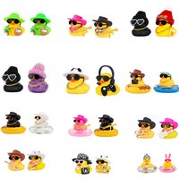 2 set Rubber Duck Car Dashboard Decorations, Cute Ducky Car Ornament Accessories with Coffee, Donuts, Gold Chain, Sunglasses