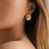 Boho Vintage Pigeon Egg Shape Oval Zircon Stud Earrings for Women 18k Gold Plated Hypoallergenic Stainless Steel Luxury Jewelry