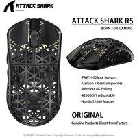 Attack Shark R5 Ultra Wireless Mouse Carbon Fiber Bluetooth 8K Polling PAW3950MAX 42000DPI OMRON 100M Switches for Gaming