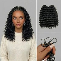 Deep Wave Feather Synthetic Crochet Hair 16 Inch 50 Strands Natural Black Knotless Pre-Separated Hair for Ladies