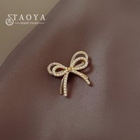 Light Luxury Elegant Pearl Zircon Bowknot Shaped Gold Color Brooch 2025 Fashion Jewelry Women's Clothing Pin and Badge Button