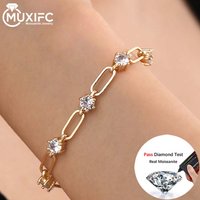 MUXIFC Round Cut Moissanite Bracelets for Women Men DVVS1 Lab Diamond 925 Sterling Silver Adjustable Chain Bracelets Jewelry