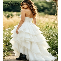 Western Rustic High Low Cowgirls Wedding Dress 2026 Sweetheart Tiered Ruffles Lace Rustic Outdoor Bohemian Beach Bridal Gowns