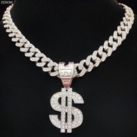Men Women Hip Hop Dollar Pendant Necklace with 13mm Cuban Chain Hiphop Iced out pendants Necklaces Fashion Punk Jewelry Gifts