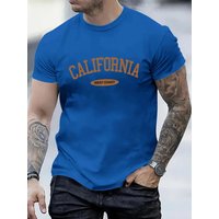Men's summer 100% pure cotton fashionable casual loose sports CALIFORNIA letter printed round neck short sleeved T-shirt top