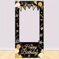 Black Gold Happy Birthday Cutout Door Banner Photo Backdrop Adult Milestone Party Decor Supplies Indoor Outdoor Decor Supplies