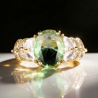 Huitan Delicate Gold Color Ring for Party Women Accessories Inlaid Bright Green CZ Fancy Noble Wedding Trendy Jewelry for Lady