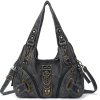 Angel Kiss Large Vintage Black Handbag Women's Fashion Shoulder Bag Top-Handle Satchel Dumpling Pack Multi-Pocket