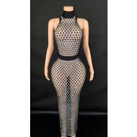 Luxury Diamond Mesh Sexy Dress for DJ Singer Nightclub Ball Birthday Party Photo Shoot 2025 Design Mesh Bodycon Gown
