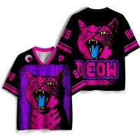 2026 Summer Fashion New Gothic Neon Cat Skull 3D Printed Quick Drying Loose Short Sleeved Street Wear V-neck T-shirt Large Size