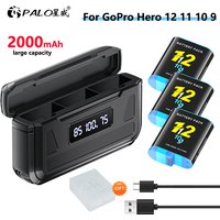 PALO For GoPro Hero 12 11 10 9 Battery 2000 mAh with 3 Slots TF Card Battery Charger Box For GoPro HERO 9 10 11 12 Sports Camera