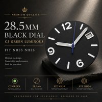 NH35 High quality 28.5mm black white green watch dial watch hands fit NH35 NH36 automatic movement C3 green Luminous