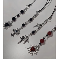 Beaded keychain Y2K phone lanyard Goth punk style Flame Sacred Heart Backpack pendant gift for classmates and girlfriends