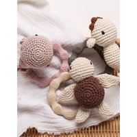 1PC Baby Rattle Toys Cartoon Turtle Crochet Rattle Baby Wooden Teething Rings Children's Montessori Toys Newborn Christmas Gifts