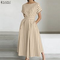 ZANZEA Fashion Women Short Sleeve Striped Sundress Summer OL Work Dress Elegant A Line Waisted Midi Robe Casual Holiday Dresses