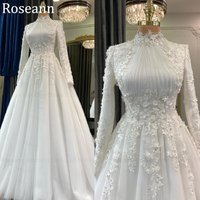 Customized Exquisite Muslim Bridal Gowns 2026 Layered High Neck 3D Floral Appliques Prom Dresses for Wedding Vestidos De Novia