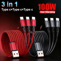 100W USB-C to 3×Type-C Fast Charging Cable 1.2m/0.2m Extension Data Cord PD High-Speed Travel Cable Mobile Phones Charging Cable
