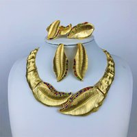 ESALE Africal Gold Color Jewelry Set Sparkly Prom Jewellery Design Necklace Bracelet Earrings Ring Dubai Bridal Wedding Gifts