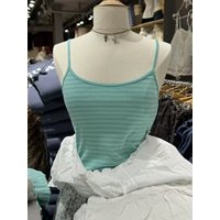 Mintgrün gestreiftes, schmales Crop-Top für Damen, Sommer, neue Baumwolle, ärmellos, kurzes Camisole, lässig, süß, Streetwear, Weste, Y2k-Kleidung