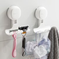 TAILI Suction Cup Razor Holder 2 Pack, Upgraded Visible Safety Indicator, No-Drill Shower Wall Hook for Towel, Loofah, Razor