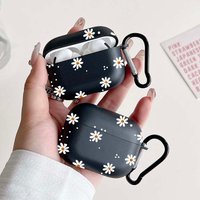 Flower Pattern Wireless Bluetooth Case for AirPods 4 3 1/2 AirPod Pro and Pro2 Case TPU Black Headset Protective Cover with Hook