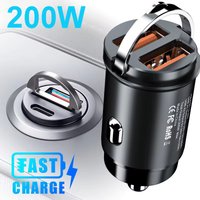 Ładowarka samochodowa 100W 200W QC3.0 PD Mini 12/24V z gniazdem USB-C do szybkiego ładowania, kompatybilna z Xiaomi, Samsung, Huawei, iPhone.