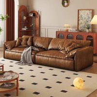 Retro style elephant ear leather sofa leather art sofa living room small apartment straight row retro cloud oil wax leather