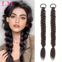 LM Synthetic Ponytail Long Twist Braid Ponytail Extensions With Rubber Band Synthetic Boxing Braided Hair Extensions For Women
