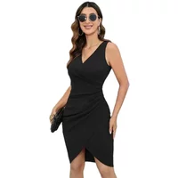Sexy Slim Fit Wrap Bodycon Dresses Women Crossover V Neck Cocktail Work Gown Female Commuter Frock Summer Sleeveless Dress 2024