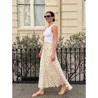 HH Women Summer Vintage Feminine Cream Polka Dot Skirt Spring High Waist Drawstring Flowy Maxi Lightweight Skirt For Daily