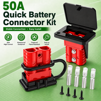 50A High Current Power Double Pole Quick Connect Disconnect Battery Cable Connector Plug with Flush Mount Bracket & Dust Cover