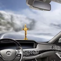 Fashion Car Ornament Metal Wood Jesus Cross Crucifix Auto Interior Dashboard Decoration Christian Jesus Ornaments Accessories