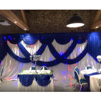 3*6M White Ice Silk Wedding Backdrops with Royal Blue Swag Detachable Stage Background Drape and Curtain Wedding Decoration
