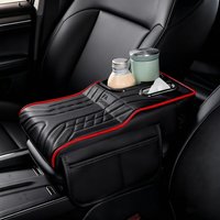 Universal Car Armrest Cushion with Tissue Box & Cup Holder, Multi-Functional Center Console Storage Organizer with Side Pocket