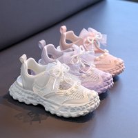 Sweet Pearl Bowknot Decoration Sneakers Girl 2026 Autumn Breathable Mesh Hollow Out Sports Shoes Soft Thick Bottom Running Shoes