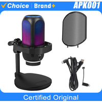 RGB USB Gaming Microphone with Light-touch Mute Condenser Podcast Mic with Tripod for PC PS4/5 for Studio Recording