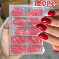 120Pcs Christmas Red Press On Nails Mid-length Almond Fake Nails Full Cover Detachable False Nail Tips For Women Halloween Wear