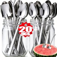 20/2x Stainless Steel Shovel Spoons Gold Silver Mini Coffee Teaspoon Fruit Ice Cream Dessert Spoon Scoops Kitchen Tableware Set