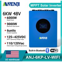 6KW 3KW 110V Hybrid Solar Inverter Off-Grid MPPT 80A 120A Pure Sine Wave Solar controller 120V Max PV 500VDC with WiFi Bluetooth