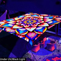 1 Piece Vibrant Electric Blue and Hot Pink Mandala Awning with Glowing Fluorescent Effect at Night Featuring Complex Radial S