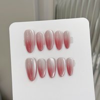 10pcs Pure Hand Pressed Medium Oval Nails Art,Nice Fake Nails,Plum-Colored Sidelight Cat's Eye Blush Gradient,Idea For Women