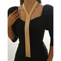 Gold Fashion Square Box Chain Multi-Layer Long Necklace with Acrylic Pearl Decoration Alloy Embellishment for Dress Accessories