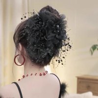 Women 2026 New Luxury Autumn Winter Pearls Tassels Black Hair Clips Female Fluffy Shark Hair Claws Hair Accessories Headdress