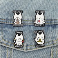Cartoon Fun Noodle Eating white Cat Enamel Pins Cute Cat Metal Accessory Badge Brooches Lapel Badge Jewelry Gifts for Friends